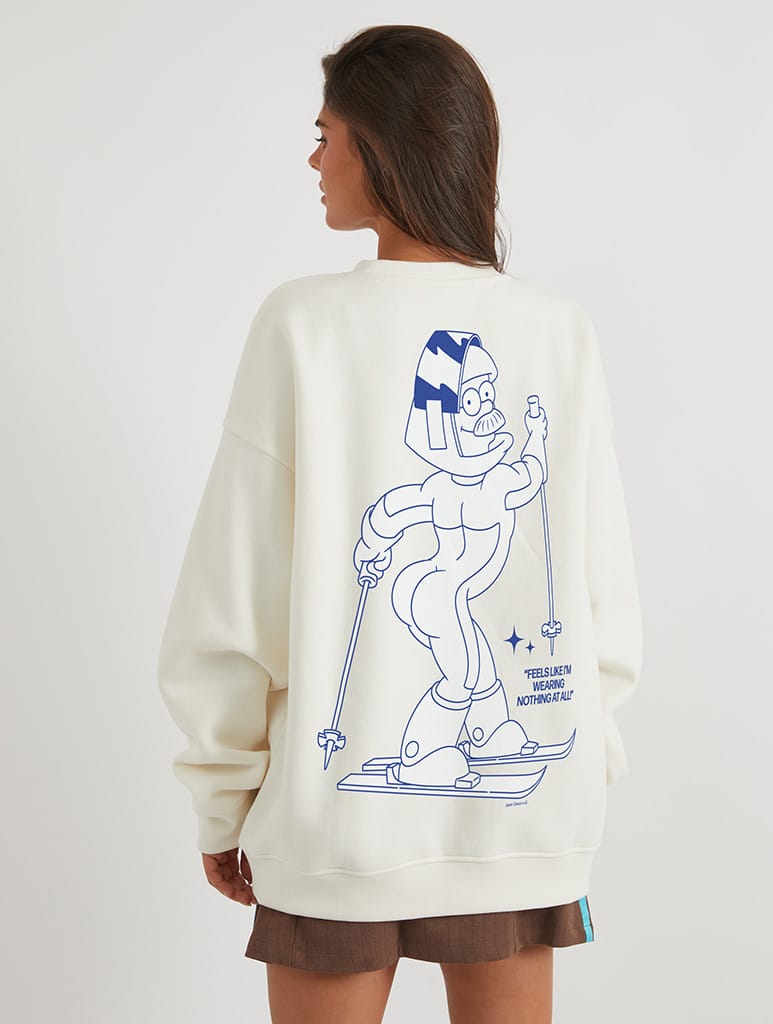 The Simpsons x Skinnydip Flanders Ski Sweatshirt In White Hoodies & Sweatshirts Skinnydip London