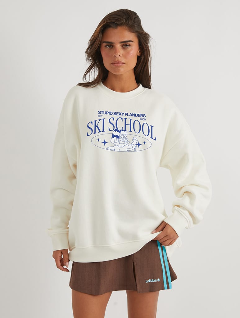 The Simpsons x Skinnydip Flanders Ski Sweatshirt In White Hoodies & Sweatshirts Skinnydip London