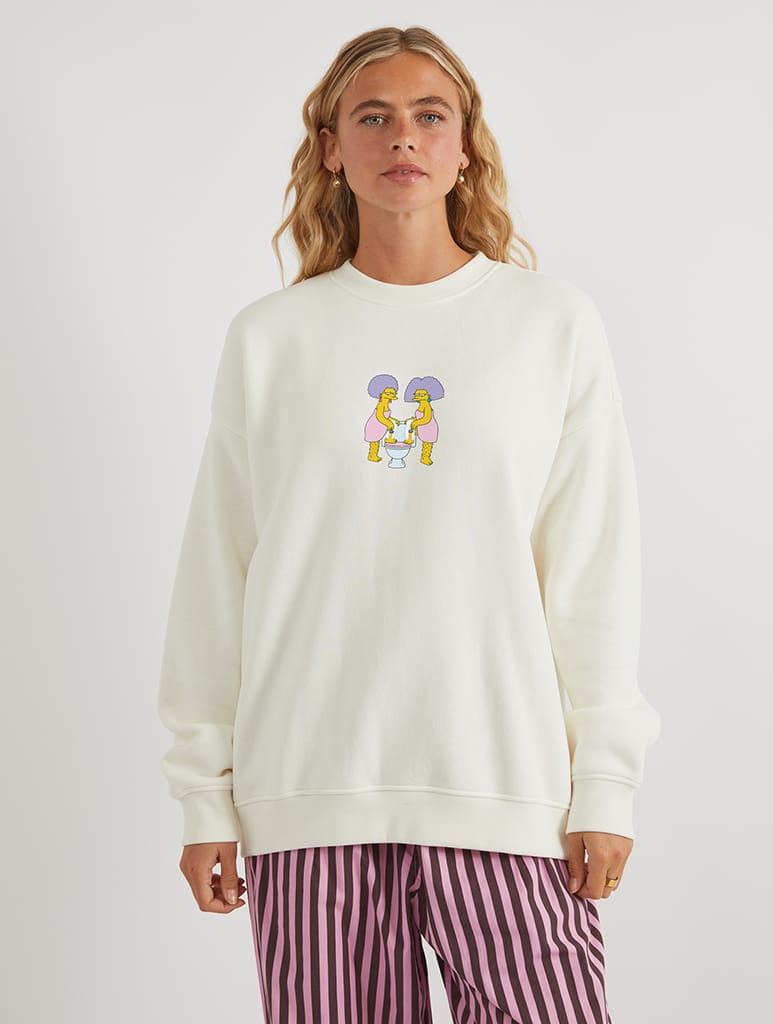 The Simpsons x Skinnydip Patty & Selma Sweatshirt In White Hoodies & Sweatshirts Skinnydip London