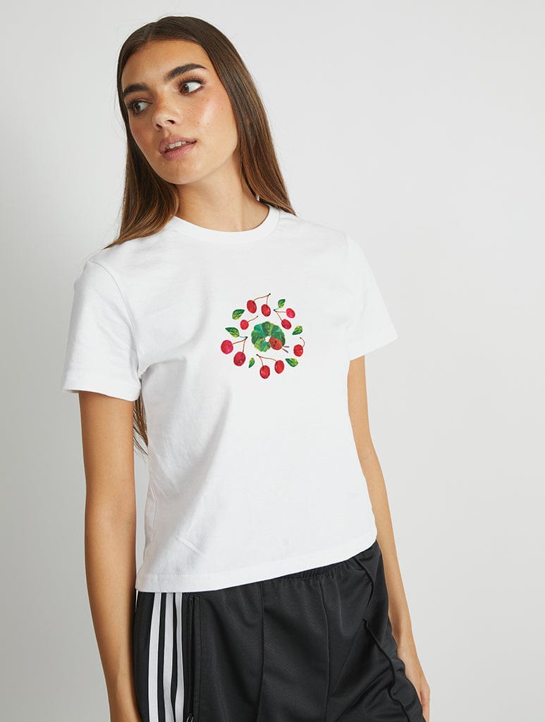 The Very Hungry Caterpillar Cherry Baby T-Shirt In White Tops & T-Shirts Skinnydip London