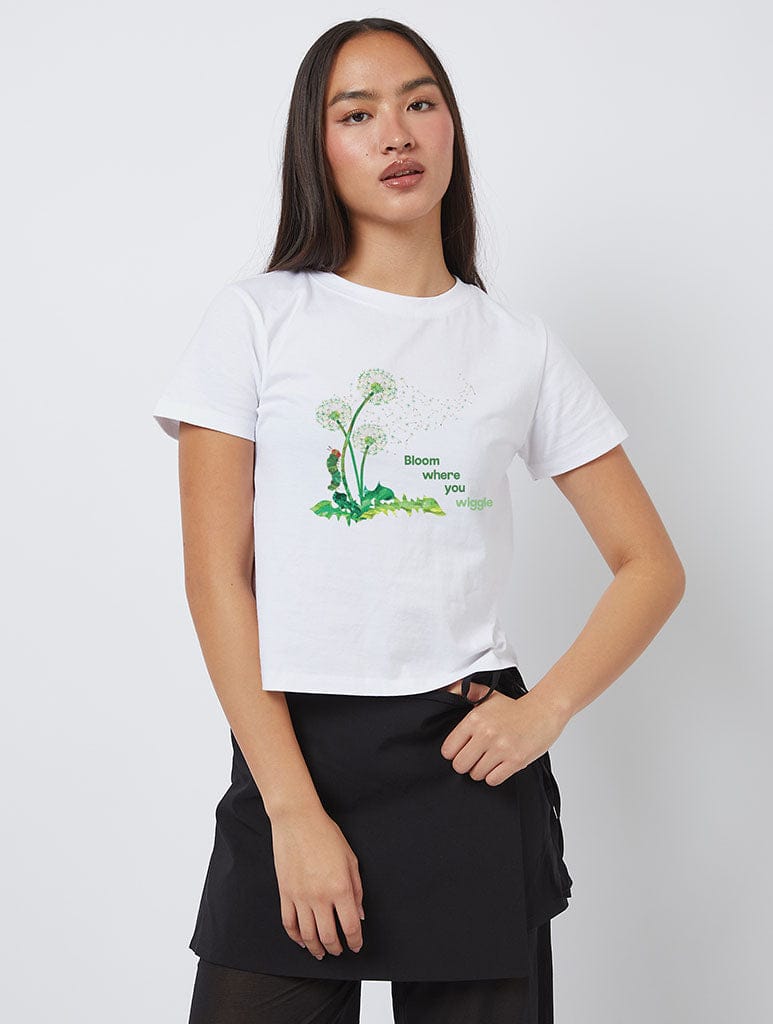 The Very Hungry Caterpillar x Skinnydip Bloom Where You Wiggle Baby T-Shirt In White Tops & T-Shirts Skinnydip London
