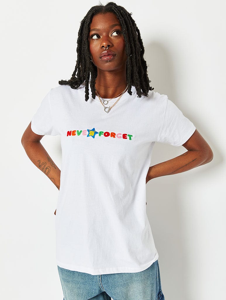 Thread Type Never Forget Embroidered T-shirt Tops & T-Shirts Thread Type