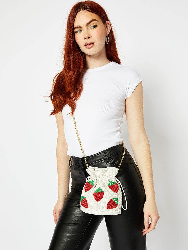 Tilly Drawstring Strawberry Beaded Bag Bags Skinnydip London