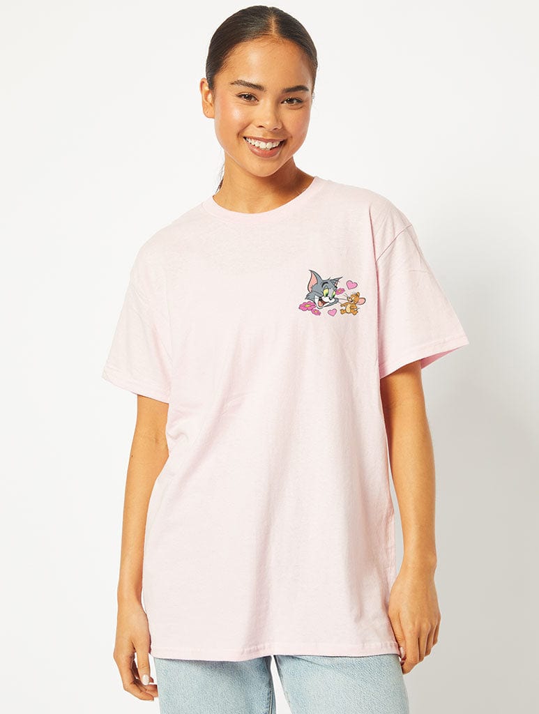 Tom & Jerry Valentine's T-Shirt in Pink Tops & T-Shirts Skinnydip London