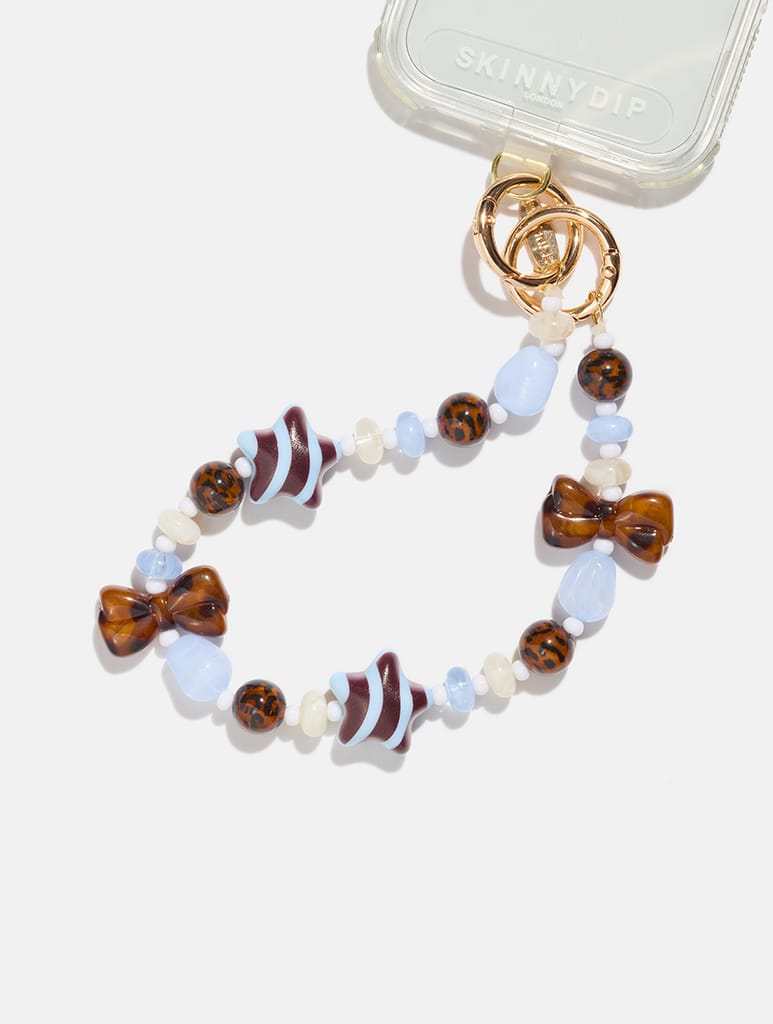Tortoiseshell Stripe Bows Beaded Strap in Blue Phone Grips Skinnydip London