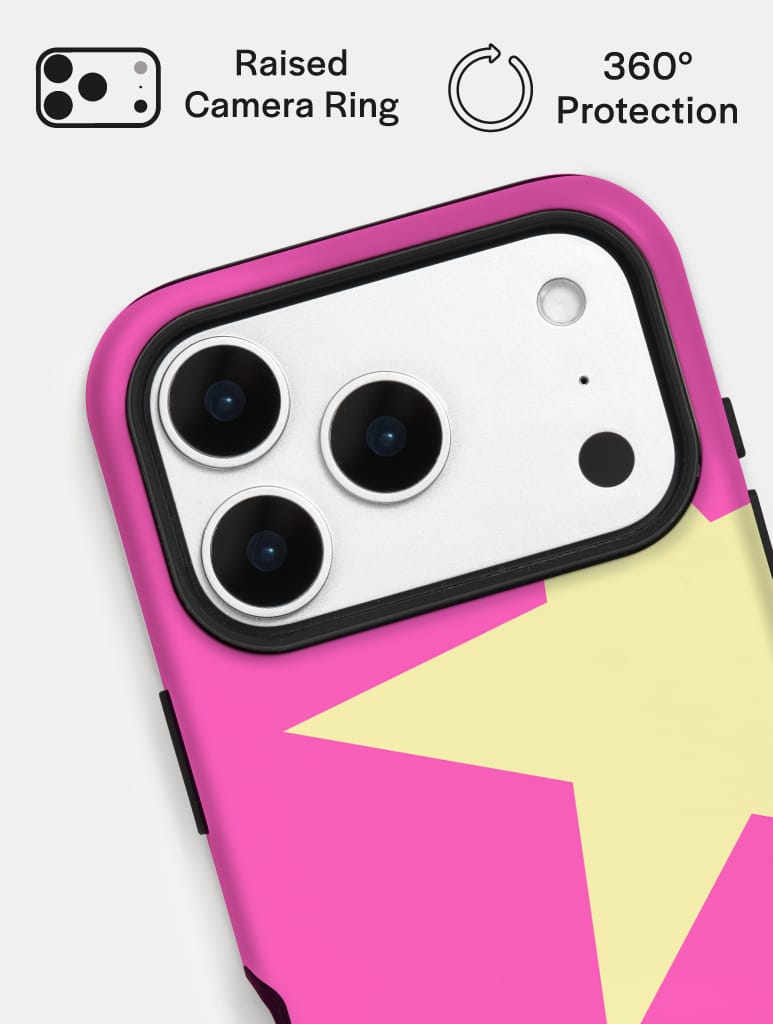 Two Stars Pink with Yellow Ultra Protective iPhone Case Phone Cases Skinnydip London