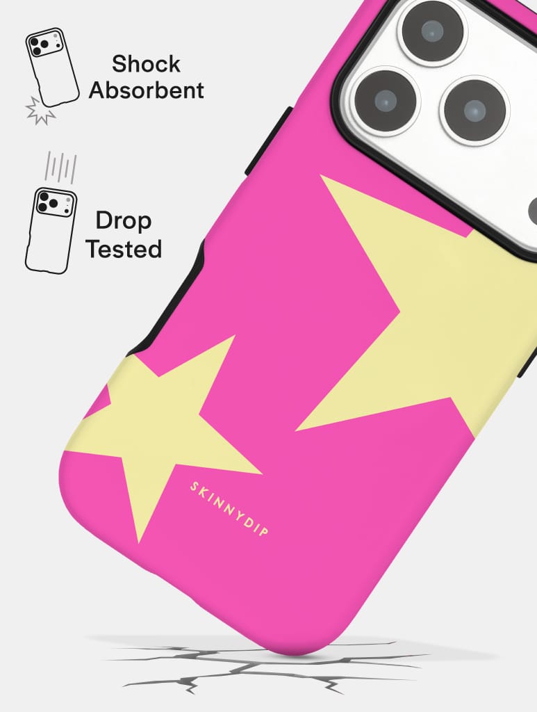 Two Stars Pink with Yellow Ultra Protective iPhone Case Phone Cases Skinnydip London