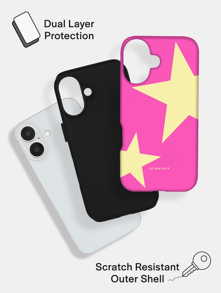 Two Stars Pink with Yellow Ultra Protective iPhone Case Phone Cases Skinnydip London
