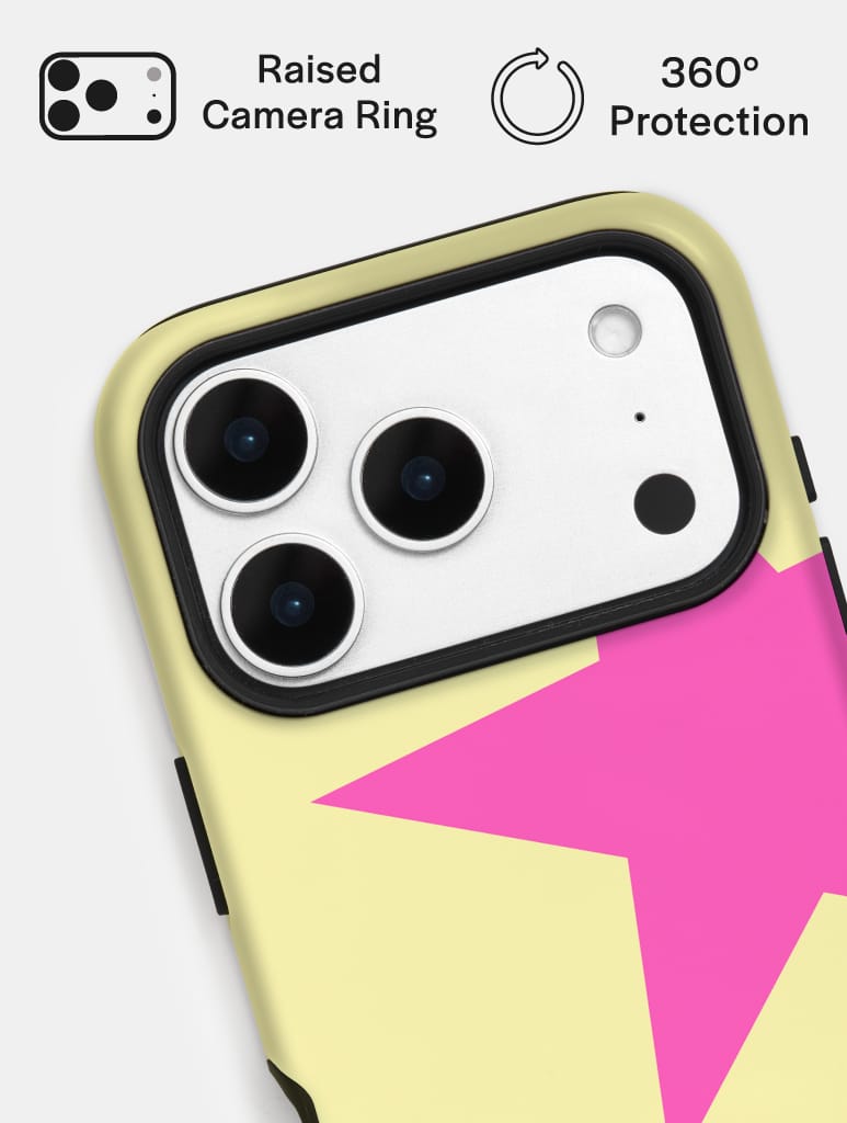 Two Stars Yellow with Pink Ultra Protective iPhone Case Phone Cases Skinnydip London