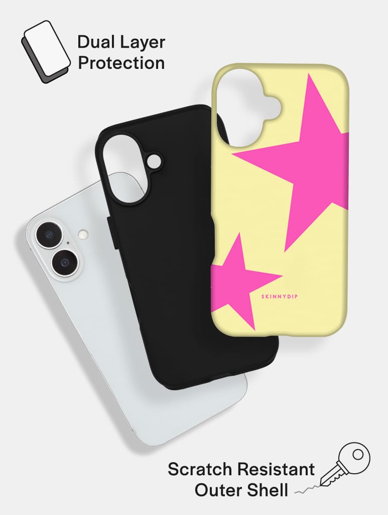 Two Stars Yellow with Pink Ultra Protective iPhone Case Phone Cases Skinnydip London