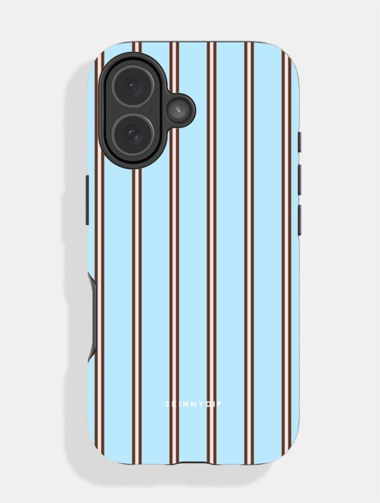 Vertical Stripes Baby Blue and Brown Ultra Protective iPhone Case Phone Cases Skinnydip London