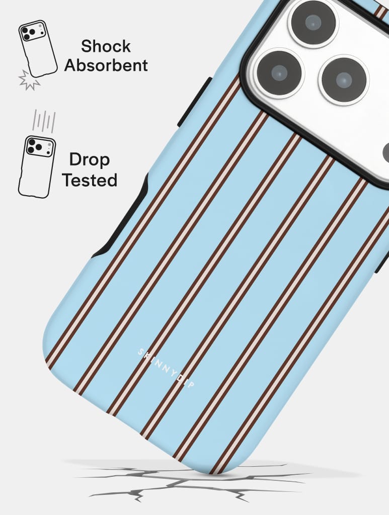 Vertical Stripes Baby Blue and Brown Ultra Protective iPhone Case Phone Cases Skinnydip London