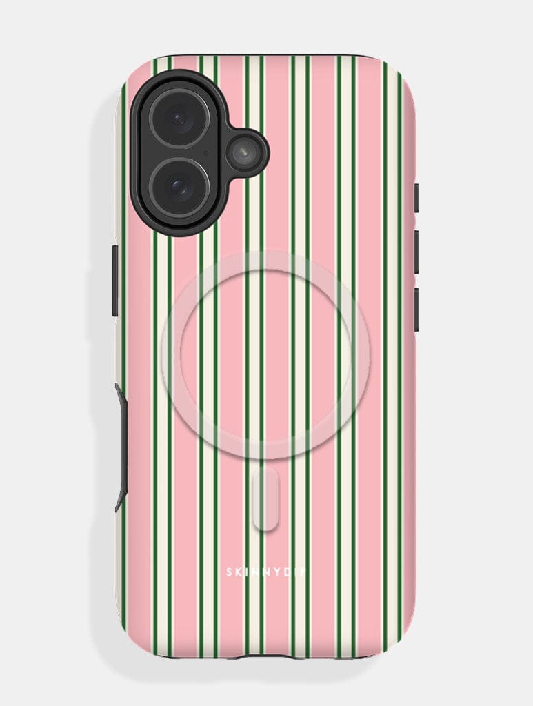 Vertical Stripes Beige Pink and Green Magsafe Ultra Protective iPhone Case Phone Cases Skinnydip London