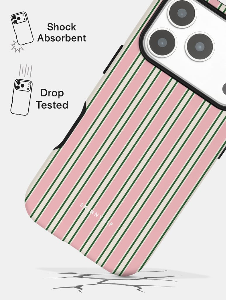 Vertical Stripes Beige Pink and Green Ultra Protective iPhone Case Phone Cases Skinnydip London
