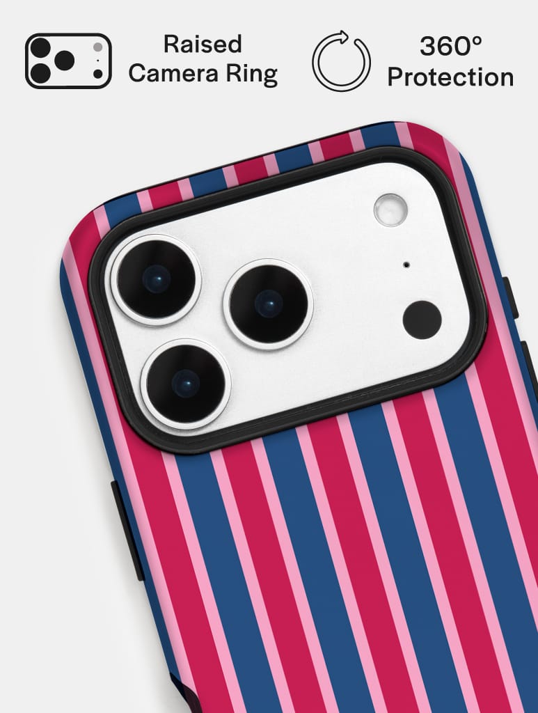 Vertical Stripes Pink Navy Ultra Protective iPhone Case Phone Cases Skinnydip London