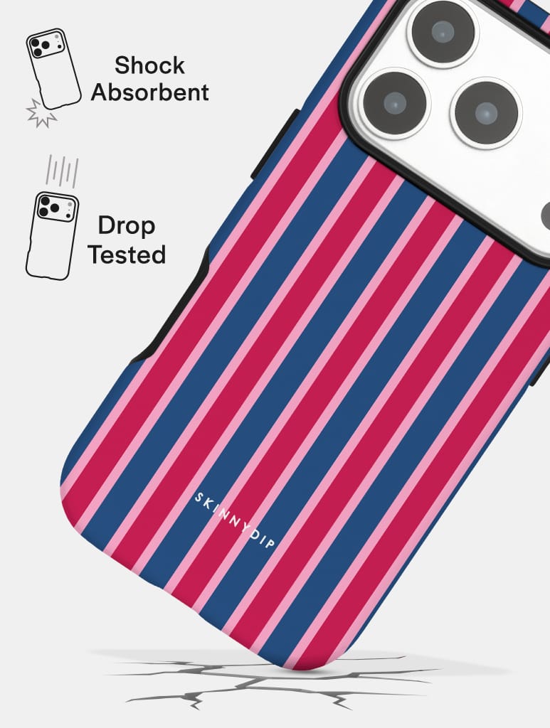 Vertical Stripes Pink Navy Ultra Protective iPhone Case Phone Cases Skinnydip London