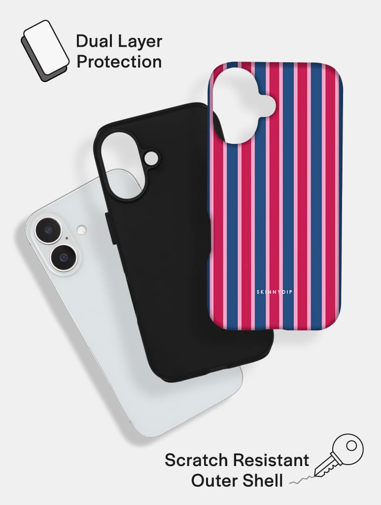 Vertical Stripes Pink Navy Ultra Protective iPhone Case Phone Cases Skinnydip London