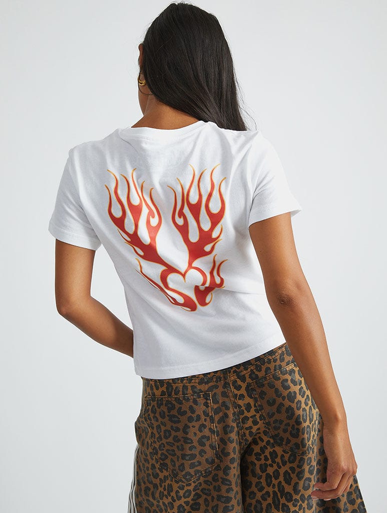 Von Dutch Flame Heart Baby T-Shirt in White Tops & T-Shirts Skinnydip London