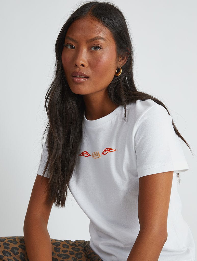 Von Dutch Flame Heart Baby T-Shirt in White Tops & T-Shirts Skinnydip London