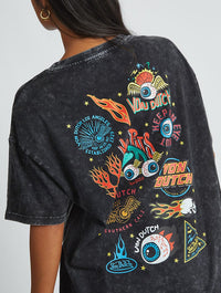 Von Dutch Sticker T-Shirt In Acid Wash Tops & T-Shirts Skinnydip London
