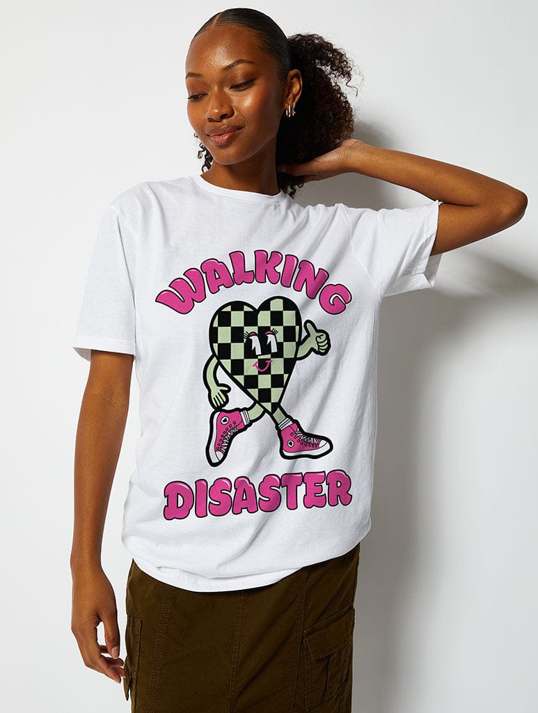 Walking Disaster T-Shirt in White Tops & T-Shirts Skinnydip London