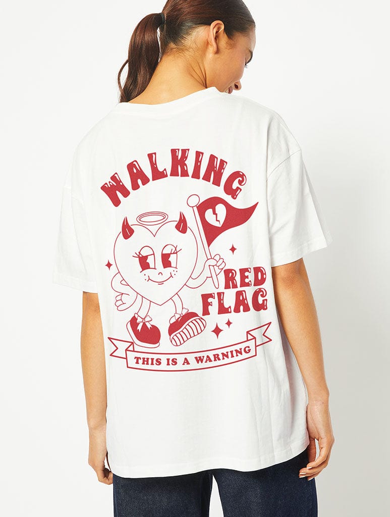 Walking Red Flag T-Shirt in White Tops & T-Shirts Skinnydip London