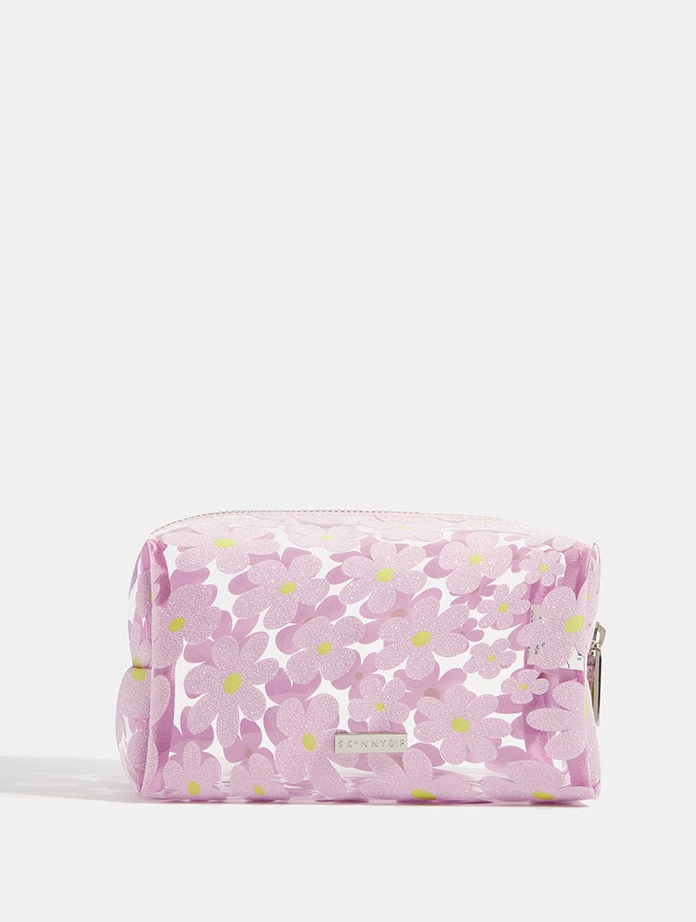 Warped Lilac Glitter Flower Makeup Bag Makeup Bags & Washbags Skinnydip London