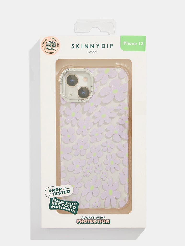Warped Lilac Glitter Flower Shock iPhone Case Phone Cases Skinnydip London