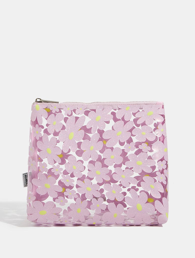 Warped Lilac Glitter Flower Wash Bag Makeup Bags & Washbags Skinnydip London