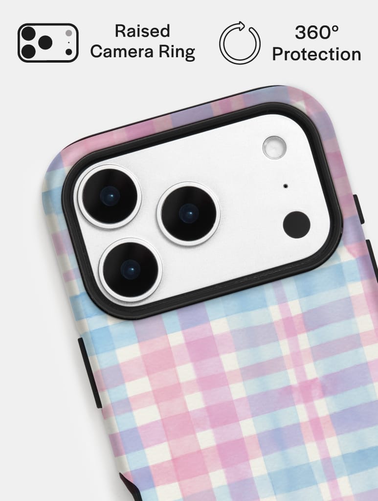 Watercolour Gingham Blue Pink Ultra Protective iPhone Case Phone Cases Skinnydip London