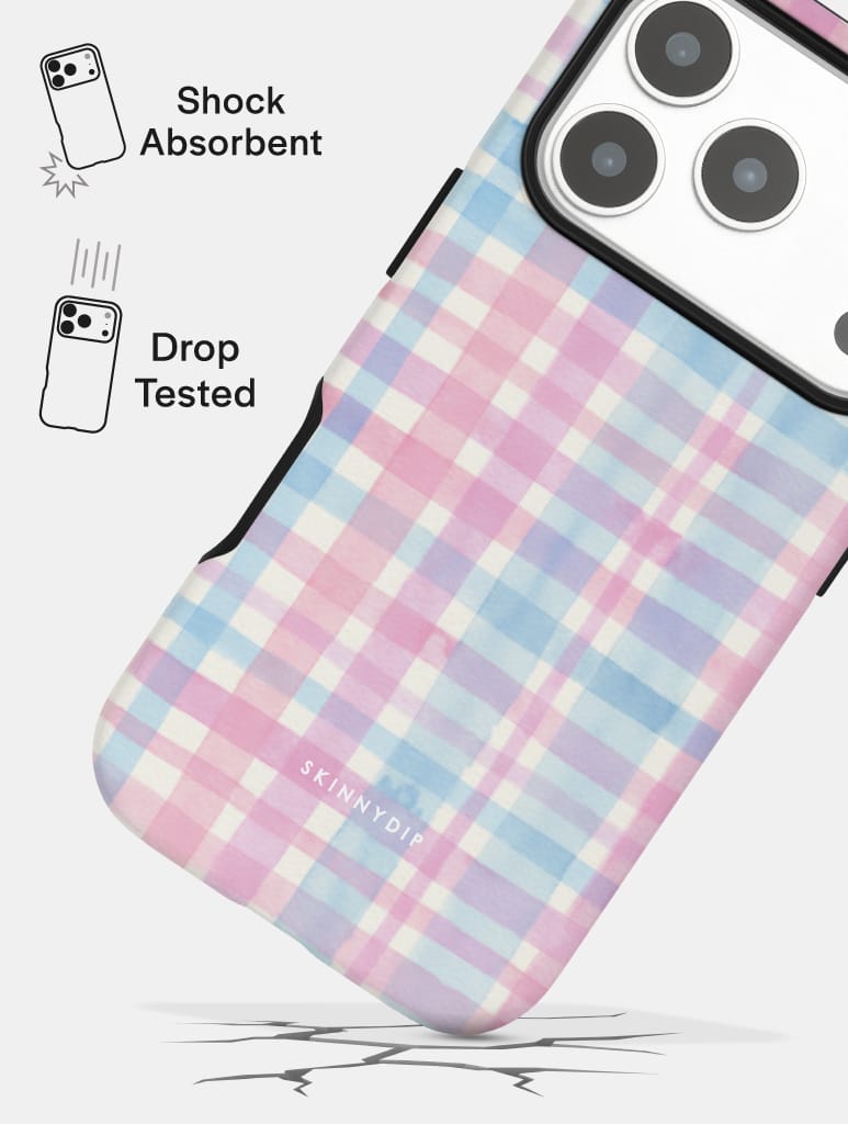 Watercolour Gingham Blue Pink Ultra Protective iPhone Case Phone Cases Skinnydip London