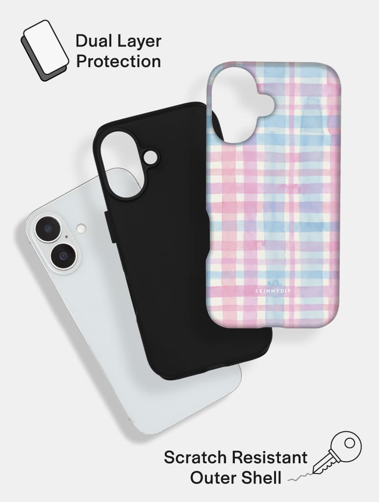 Watercolour Gingham Blue Pink Ultra Protective iPhone Case Phone Cases Skinnydip London