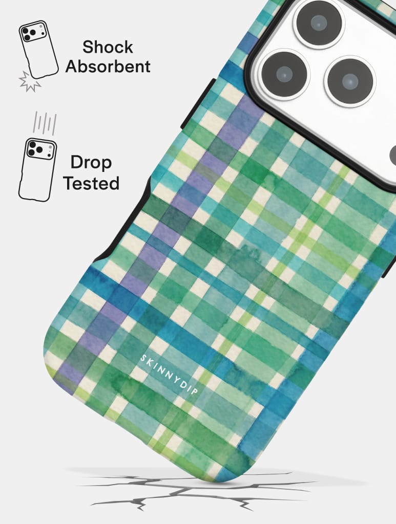 Watercolour Gingham Green Blue Ultra Protective iPhone Case Phone Cases Skinnydip London
