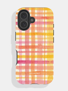 Watercolour Gingham Pink Orange Yellow Ultra Protective iPhone Case Phone Cases Skinnydip London