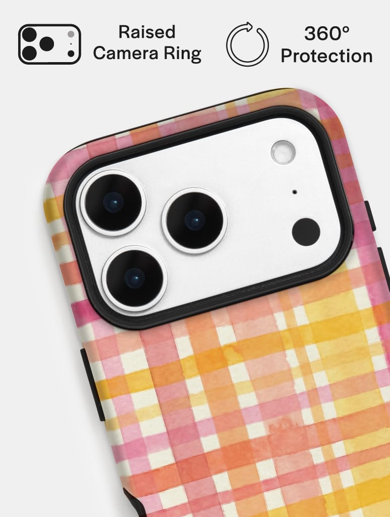 Watercolour Gingham Pink Orange Yellow Ultra Protective iPhone Case Phone Cases Skinnydip London
