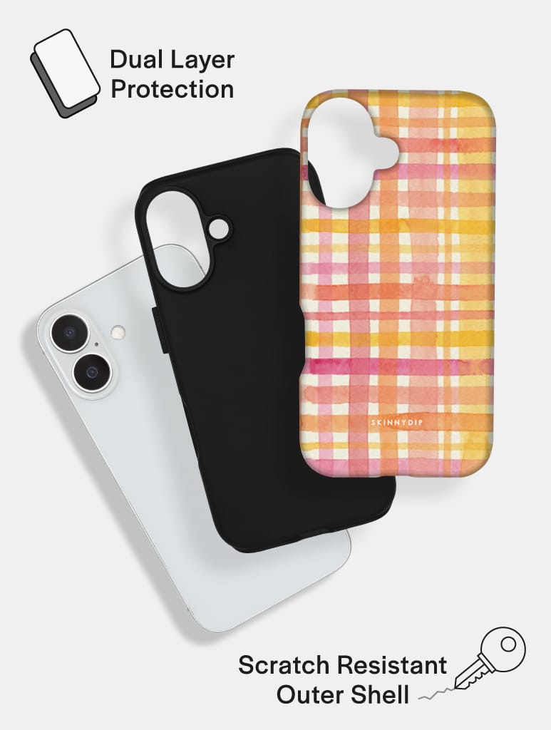 Watercolour Gingham Pink Orange Yellow Ultra Protective iPhone Case Phone Cases Skinnydip London