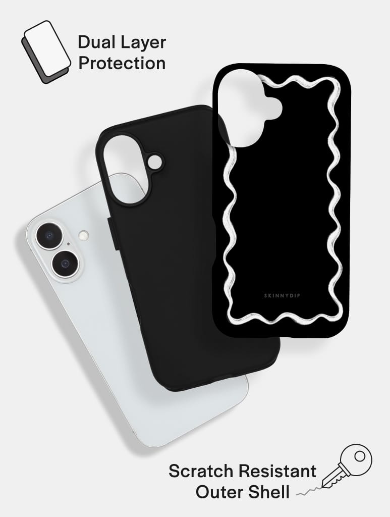 Wavy Frame Black with White Ultra Protective iPhone Case Phone Cases Skinnydip London