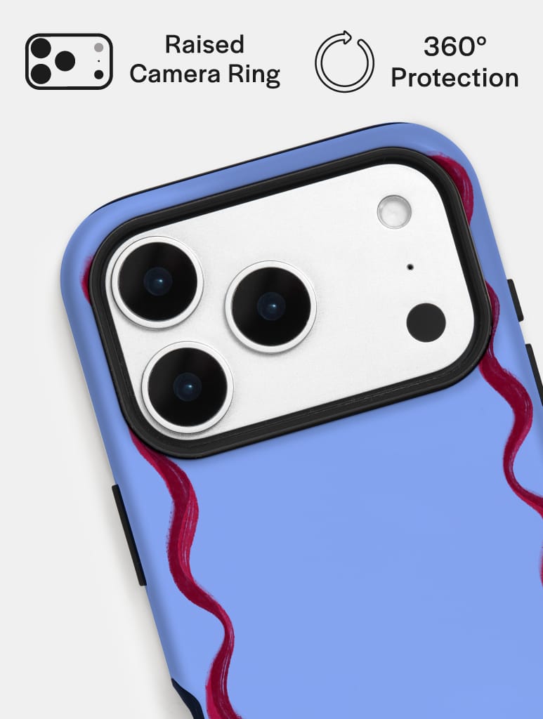 Wavy Frame Blue with Burgundy Ultra Protective iPhone Case Phone Cases Skinnydip London