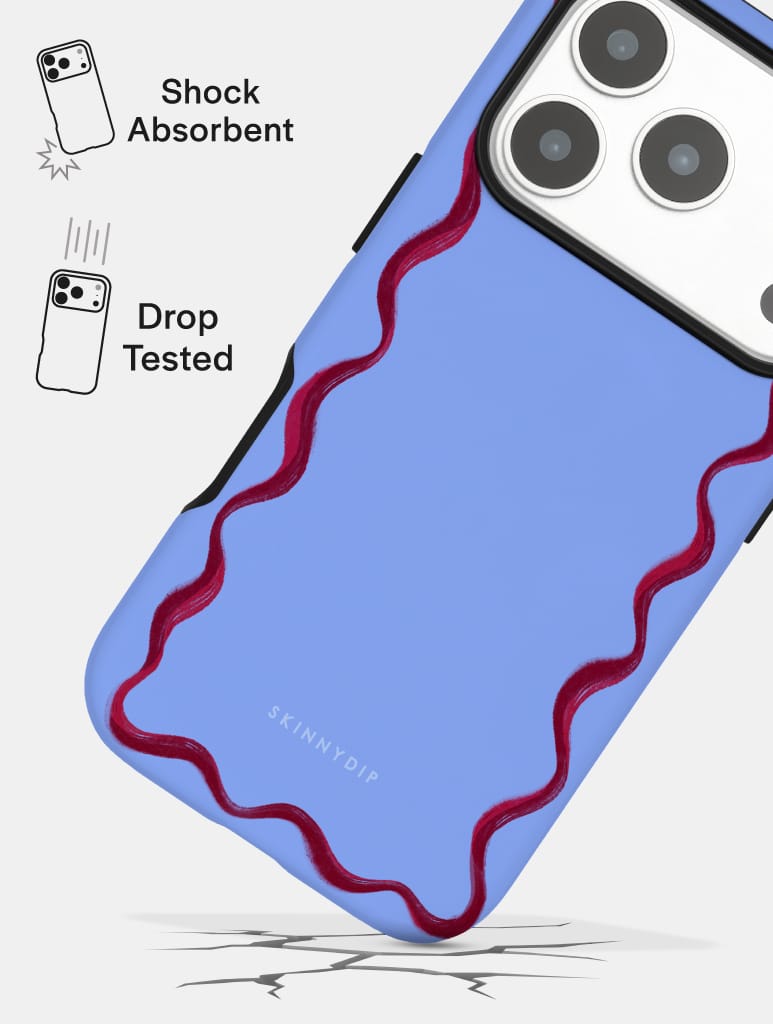 Wavy Frame Blue with Burgundy Ultra Protective iPhone Case Phone Cases Skinnydip London