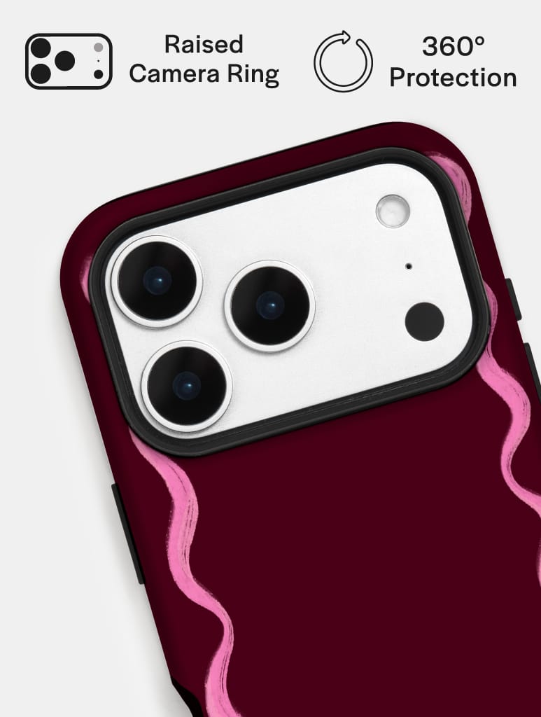 Wavy Frame Burgundy with Pink Ultra Protective iPhone Case Phone Cases Skinnydip London