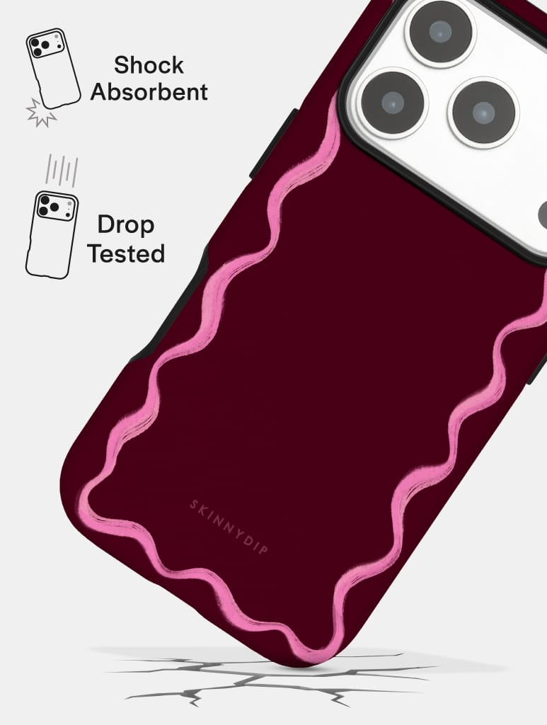 Wavy Frame Burgundy with Pink Ultra Protective iPhone Case Phone Cases Skinnydip London