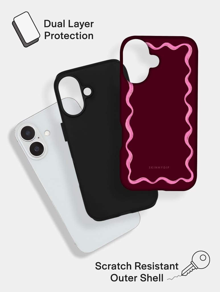 Wavy Frame Burgundy with Pink Ultra Protective iPhone Case Phone Cases Skinnydip London