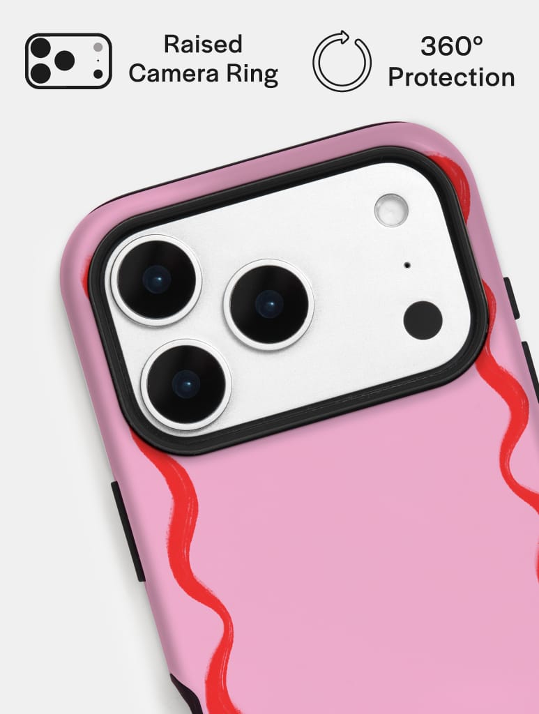Wavy Frame Pink with Red Ultra Protective iPhone Case Phone Cases Skinnydip London