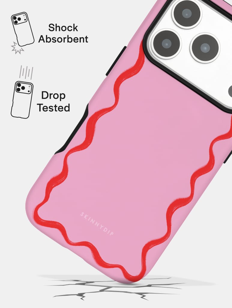 Wavy Frame Pink with Red Ultra Protective iPhone Case Phone Cases Skinnydip London