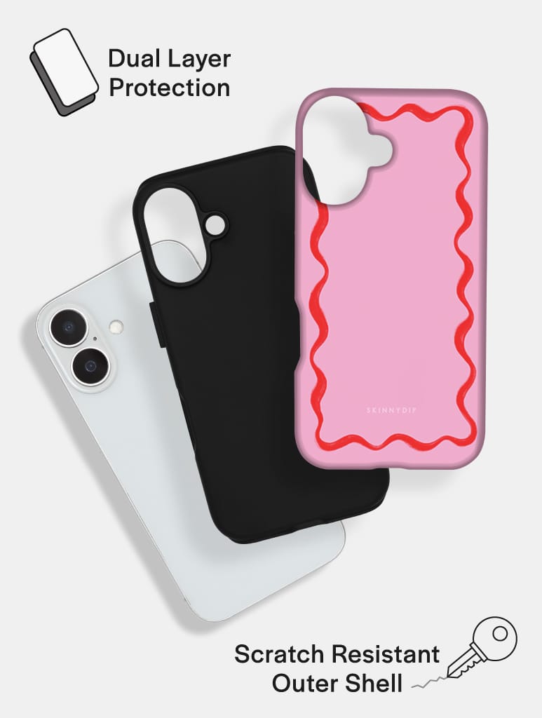 Wavy Frame Pink with Red Ultra Protective iPhone Case Phone Cases Skinnydip London