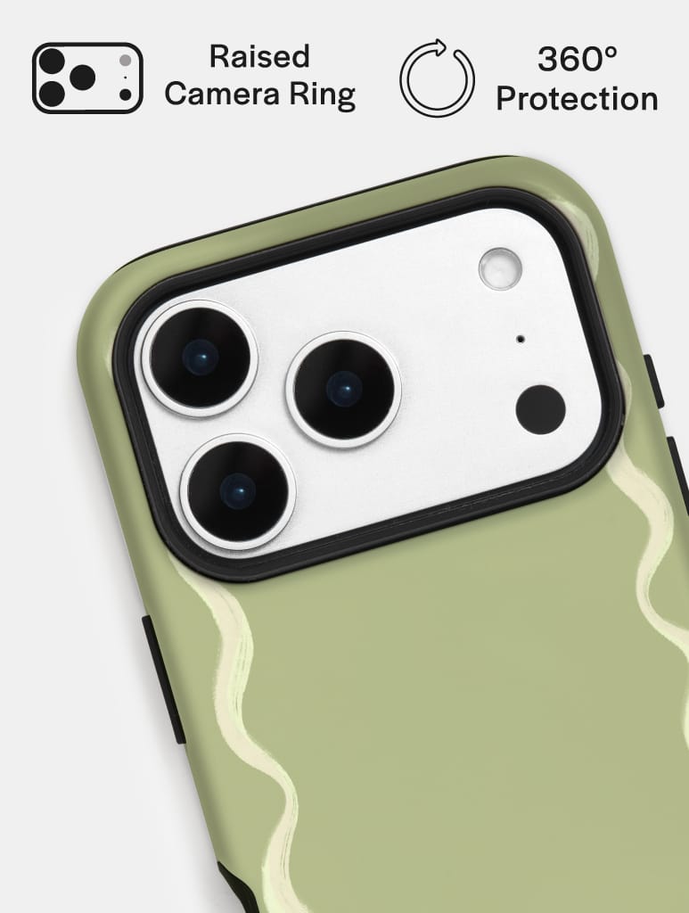 Wavy Frame Sage with Cream Ultra Protective iPhone Case Phone Cases Skinnydip London
