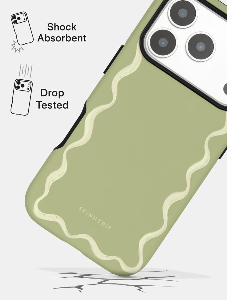 Wavy Frame Sage with Cream Ultra Protective iPhone Case Phone Cases Skinnydip London