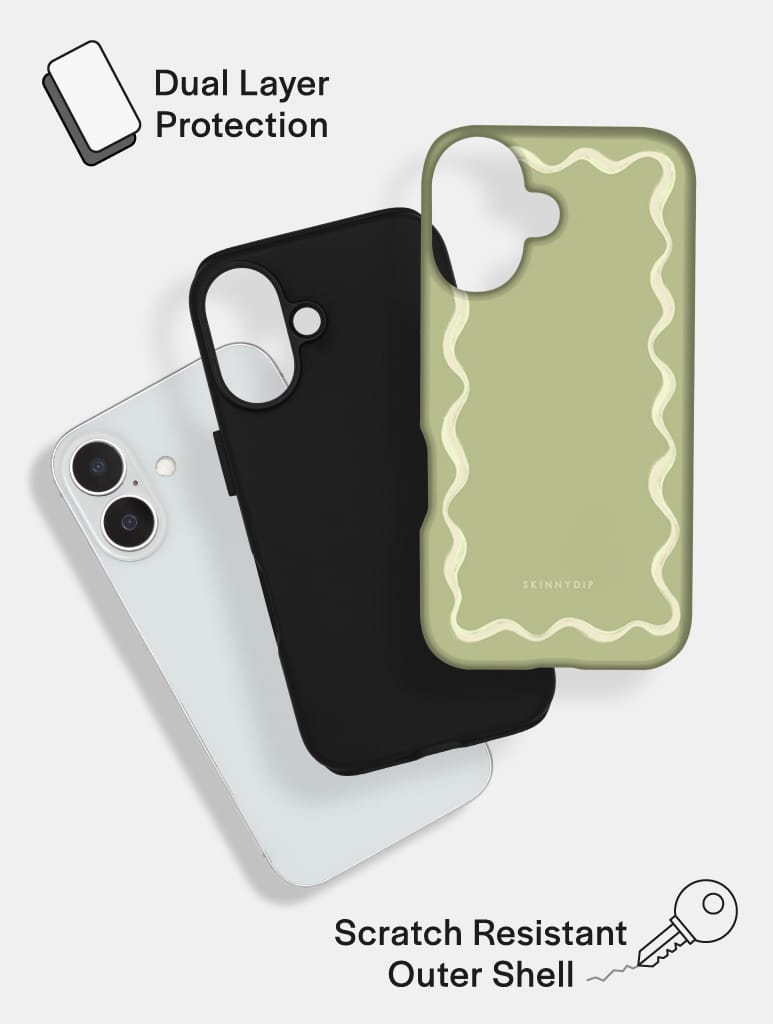 Wavy Frame Sage with Cream Ultra Protective iPhone Case Phone Cases Skinnydip London