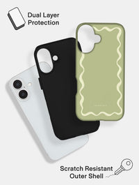 Wavy Frame Sage with Cream Ultra Protective iPhone Case Phone Cases Skinnydip London