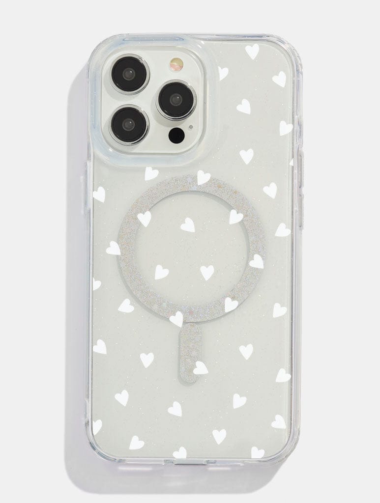 White Ditsy Hearts Glitter MagSafe iPhone Case Phone Cases Skinnydip London